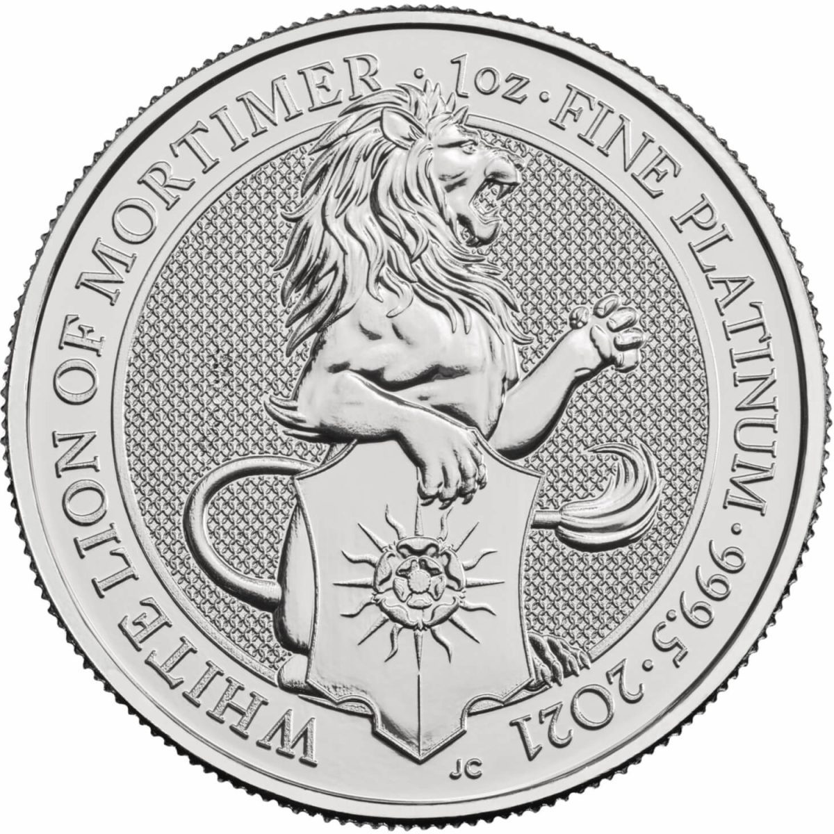 100 Pounds - Elizabeth II White Lion of Mortimer; 1 oz Fine Platinum reverse