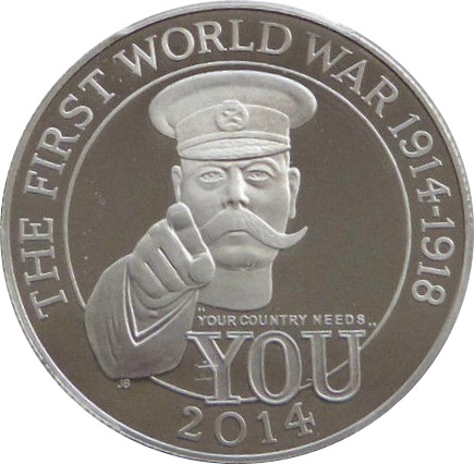 100 Pounds - Elizabeth II World War I; Platinum Proof reverse