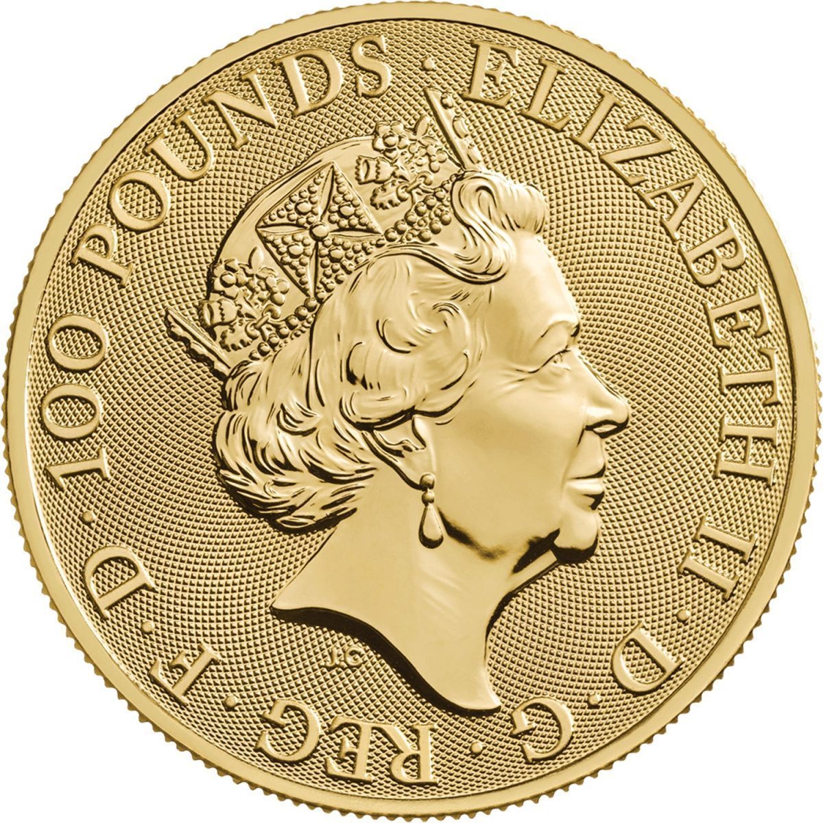100 Pounds - Elizabeth II Yale of Beaufort; 1 oz Fine Gold obverse