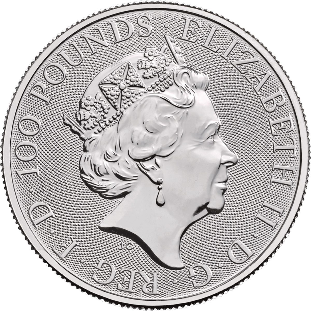 100 Pounds - Elizabeth II Yale of Beaufort; 1 oz Fine Platinum obverse