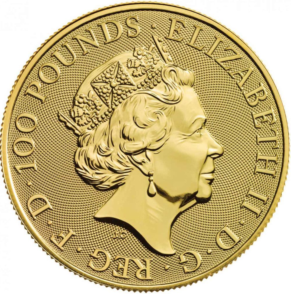 100 Pounds - Elizabeth II Year of the Dog; 1 oz Fine Gold obverse