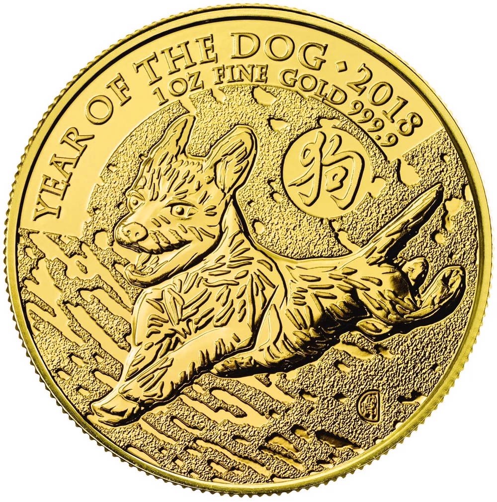 100 Pounds - Elizabeth II Year of the Dog; 1 oz Fine Gold reverse