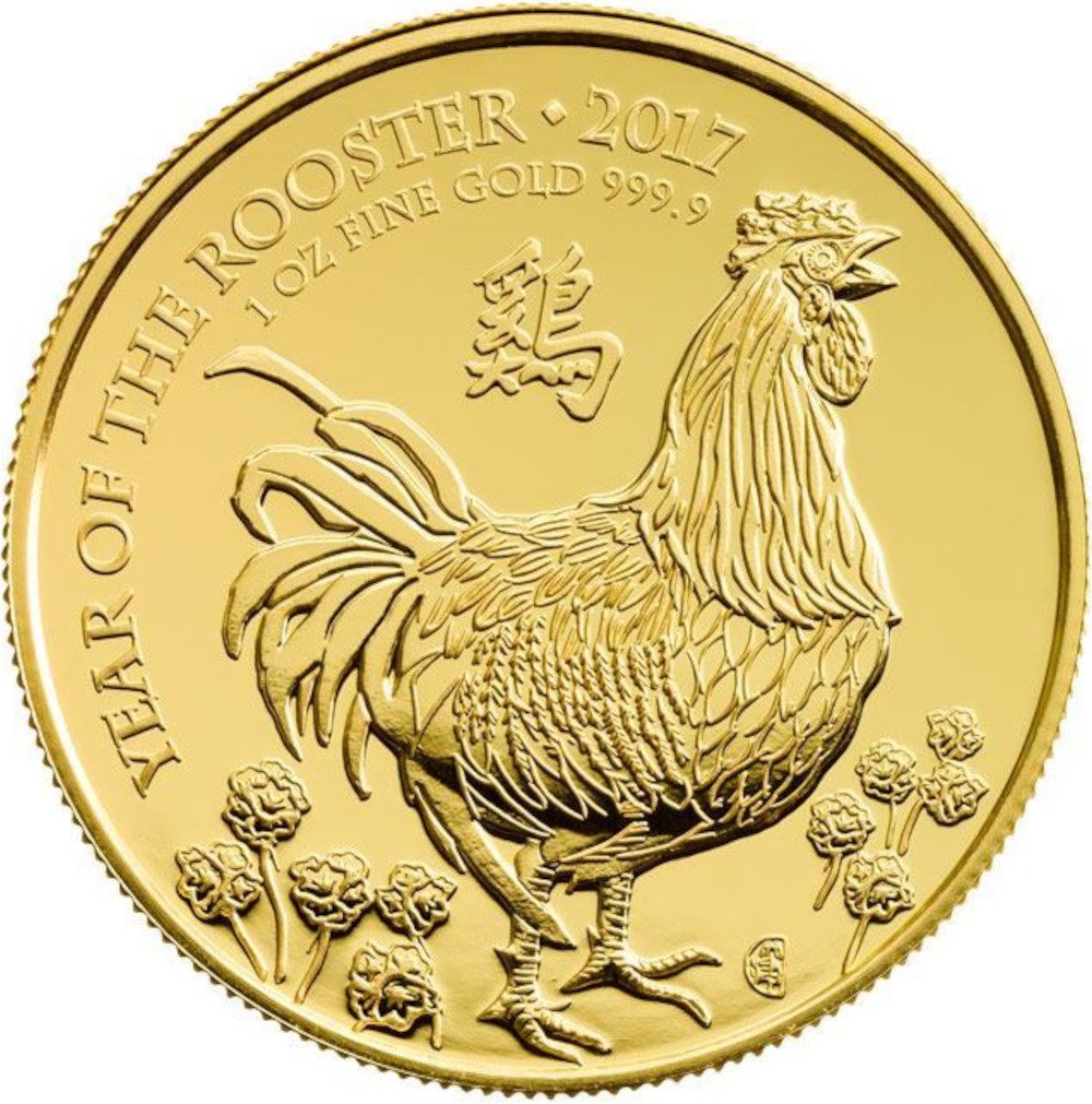 100 Pounds - Elizabeth II Year of the Rooster; 1 oz Fine Gold