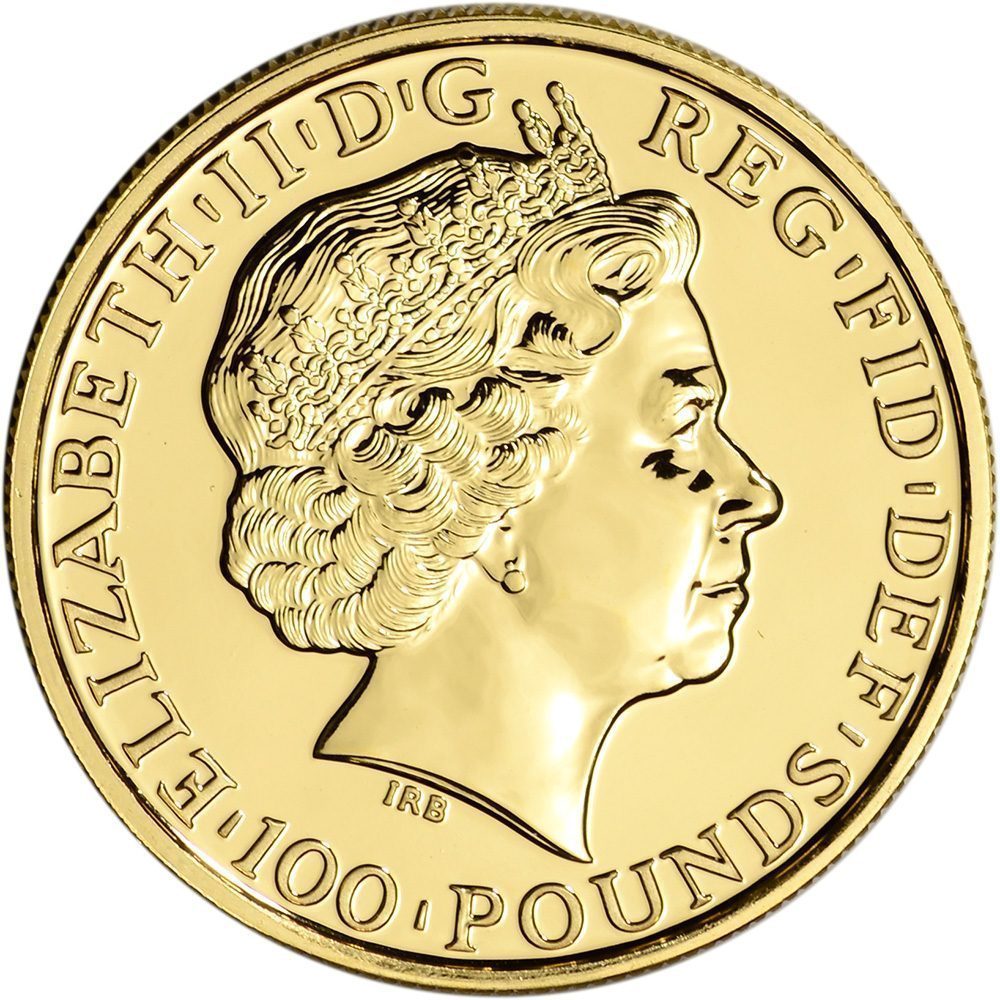 100 Pounds - Elizabeth II Year of the Sheep; 1 oz Fine Gold obverse