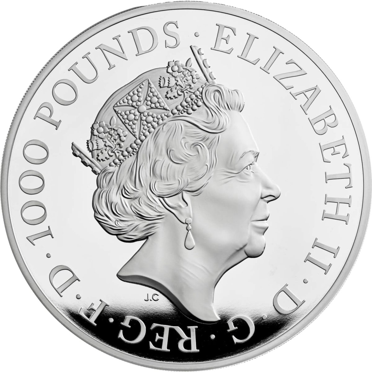1000 Pounds - Elizabeth II 5th portrait; 2 kg Fine Silver obverse