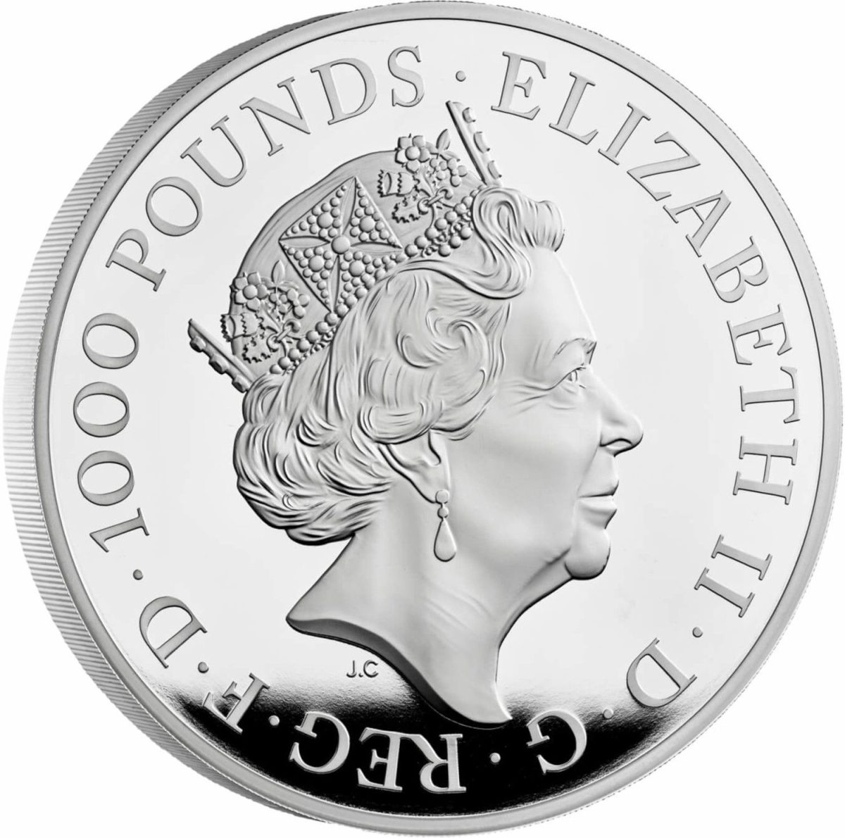 1000 Pounds - Elizabeth II 5th portrait; 2kg Fine Silver obverse