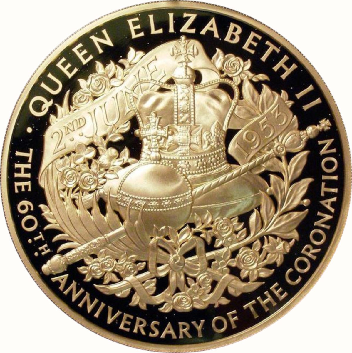 1000 Pounds - Elizabeth II 60th Coronation Jubilee; Gold Proof reverse