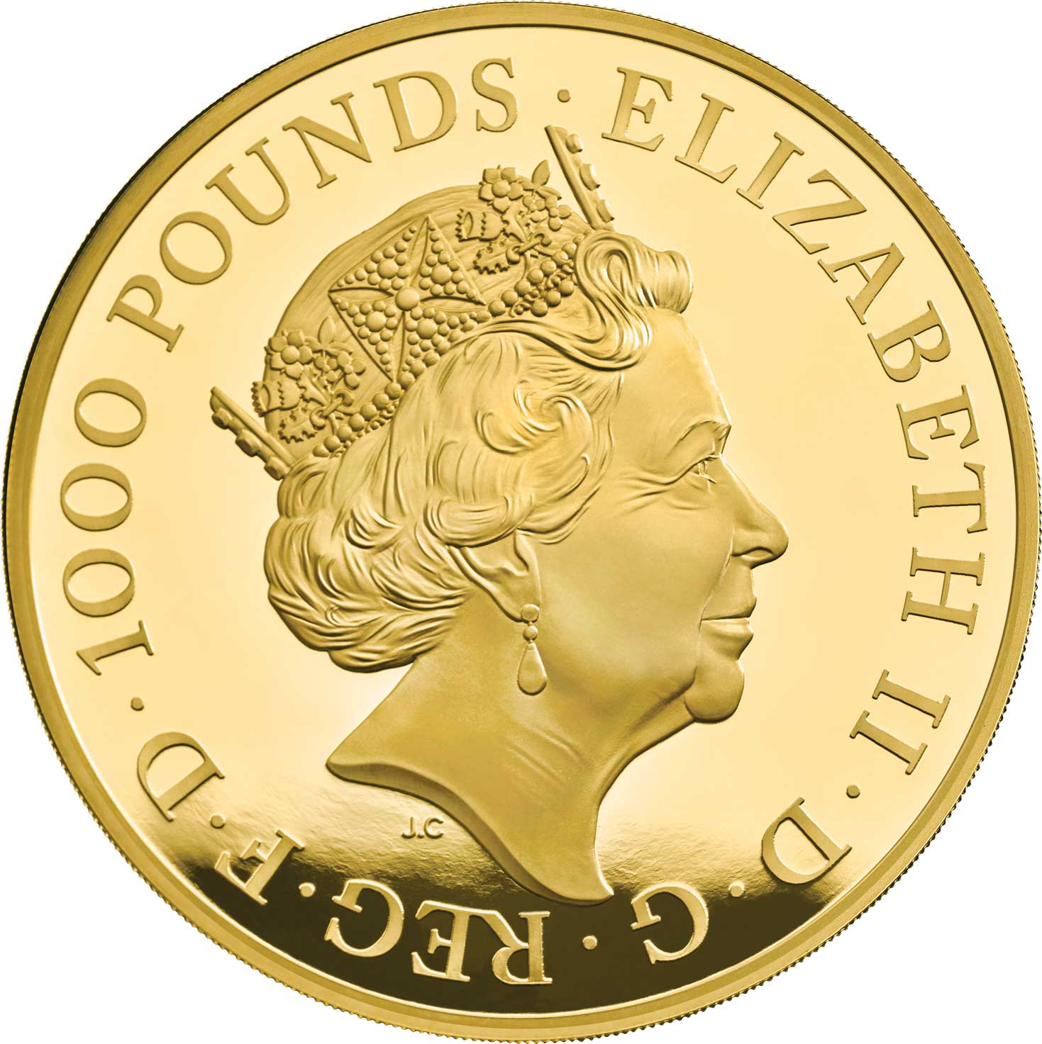 1000 Pounds - Elizabeth II Falcon of Plantagenets; Gold Proof obverse