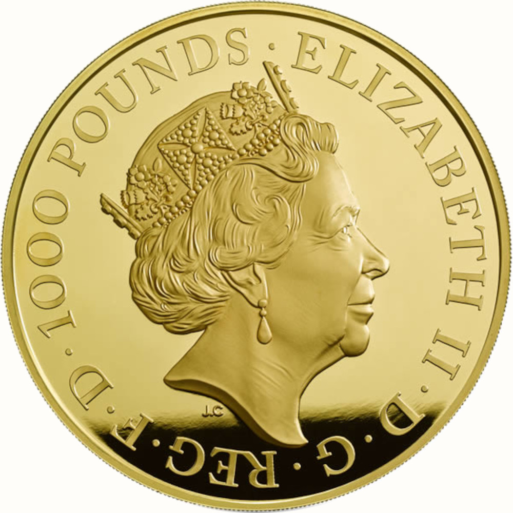 1000 Pounds - Elizabeth II Lion of England; Gold Proof obverse
