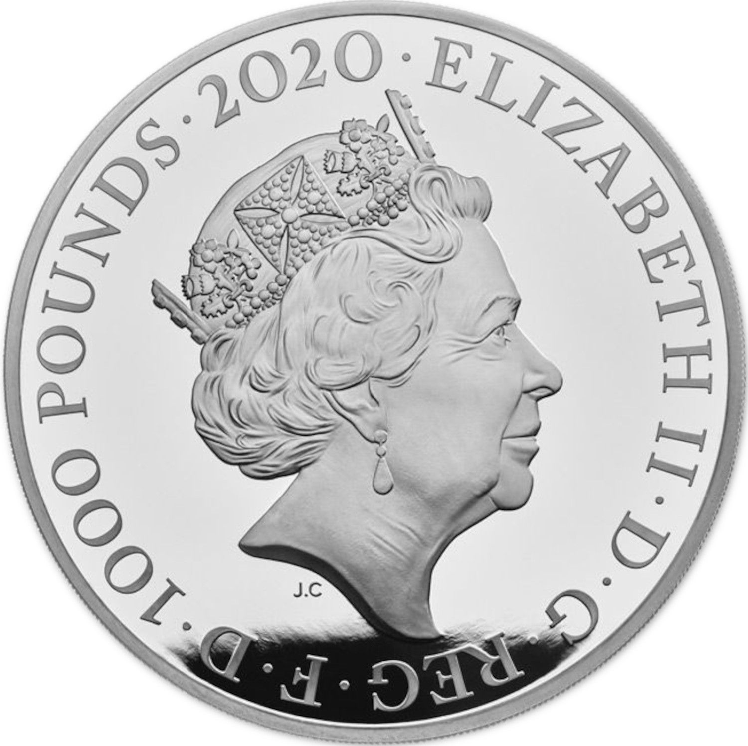 1000 Pounds - Elizabeth II The Three Graces; Silver Proof obverse