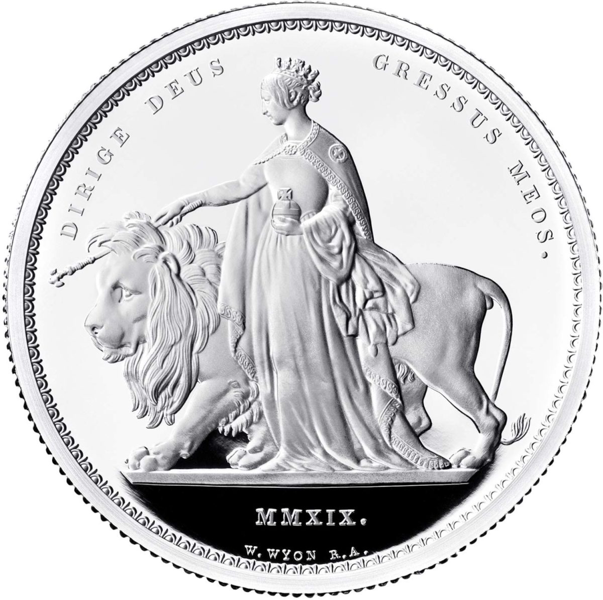 1000 Pounds - Elizabeth II Una and The Lion; Silver Proof reverse