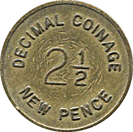 2½ New Pence / 6 Pence - Bell-Fruit Token Decimal coinage obverse