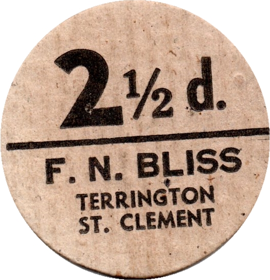2½ Pence - F.N. Bliss Farm Terrington, St. Clement; pickers token reverse