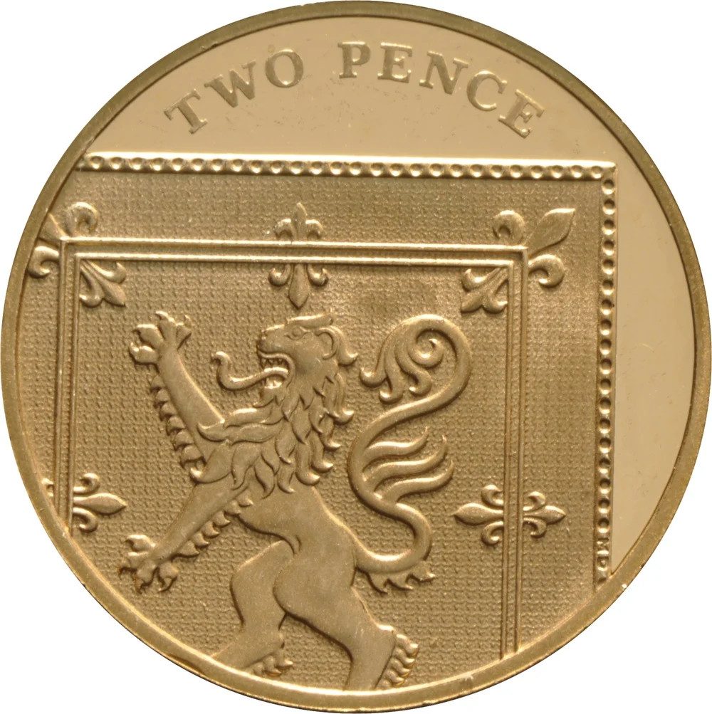 2 Pence - Elizabeth II 4th Portrait; Royal Shield; Gold Proof