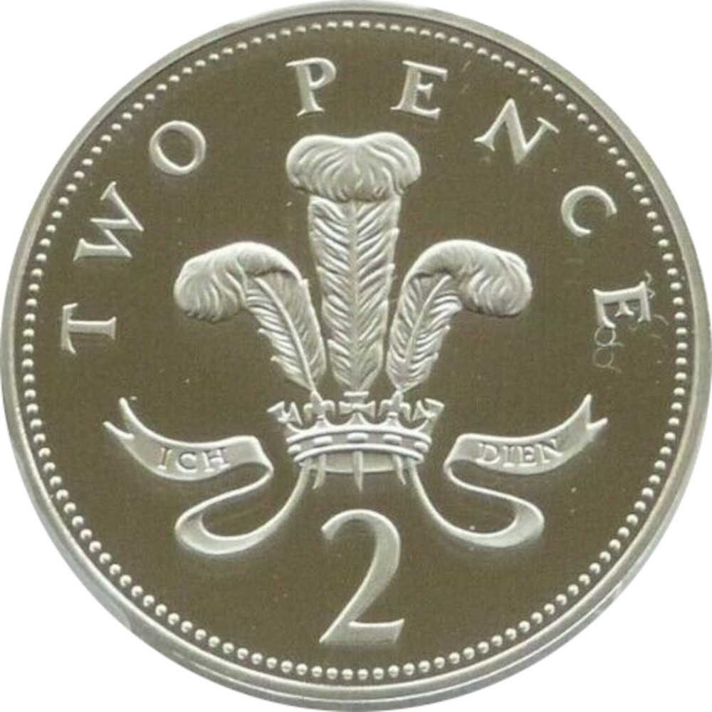 2 Pence - Elizabeth II 4th Portrait; Welsh Plumes, Platinum Proof reverse