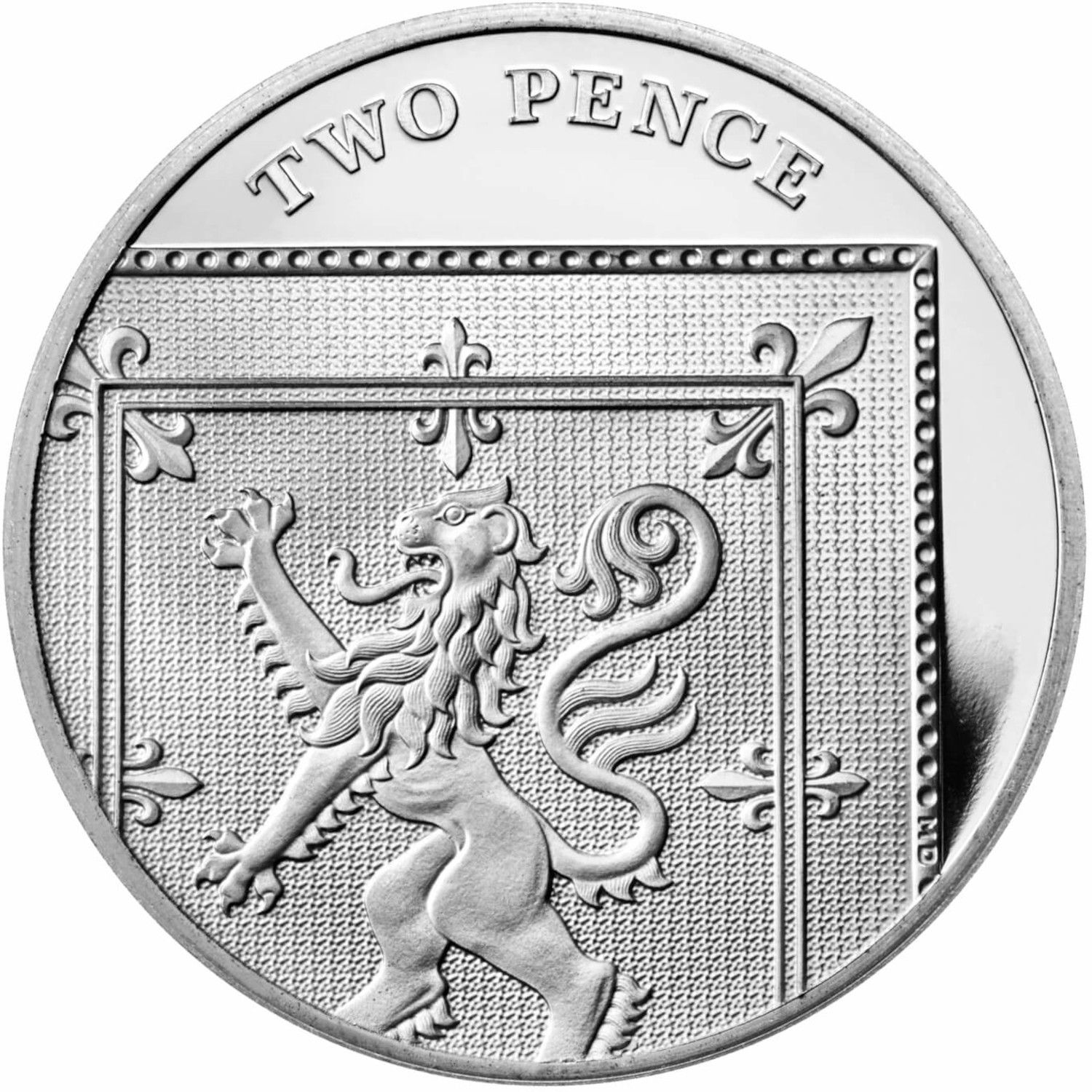 2 Pence - Elizabeth II 5th portrait; Royal Shield, Platinum Proof reverse