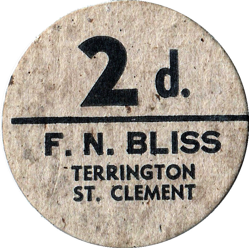 2 Pence - F.N. Bliss Farm Terrington, St. Clement; pickers token obverse