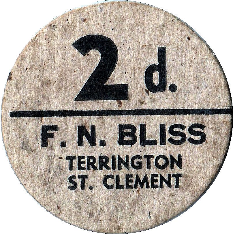 2 Pence - F.N. Bliss Farm Terrington, St. Clement; pickers token