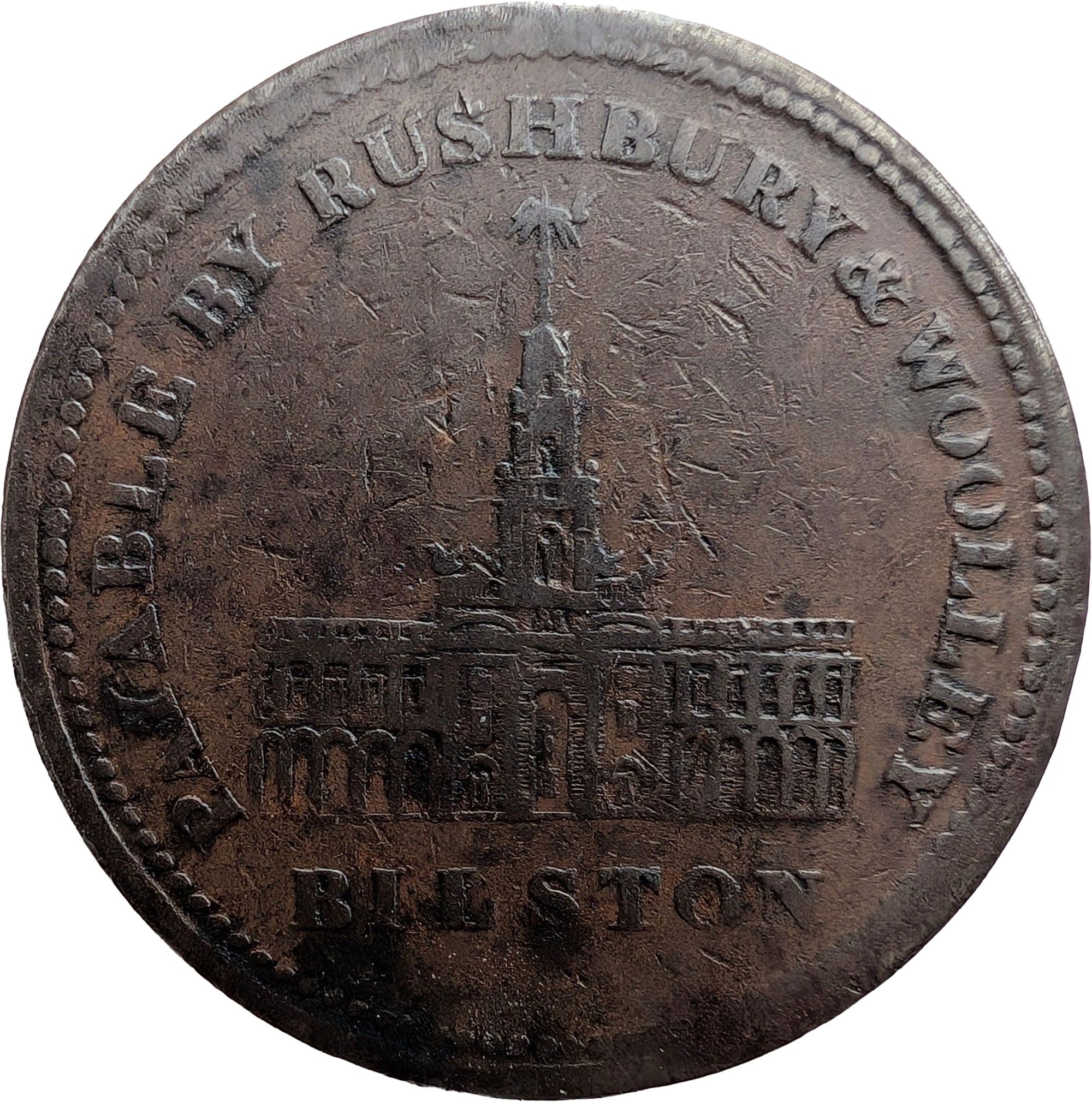 2 Pence Staffordshire - Rushbury and Woolley reverse