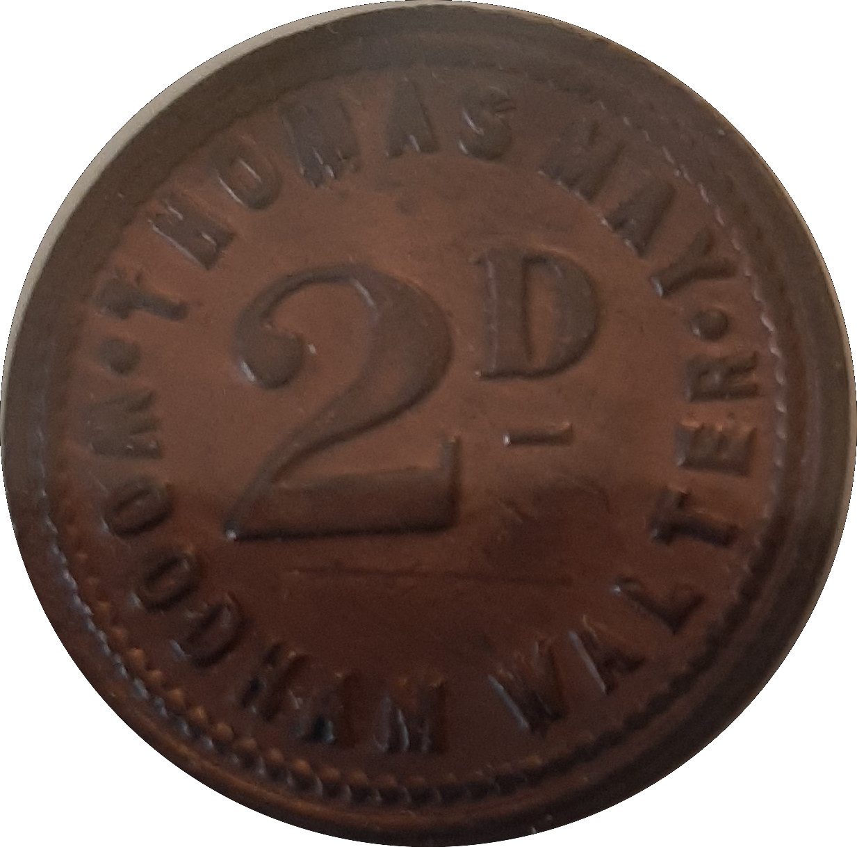 2 Pence - Thomas May Whitehouse Farm reverse