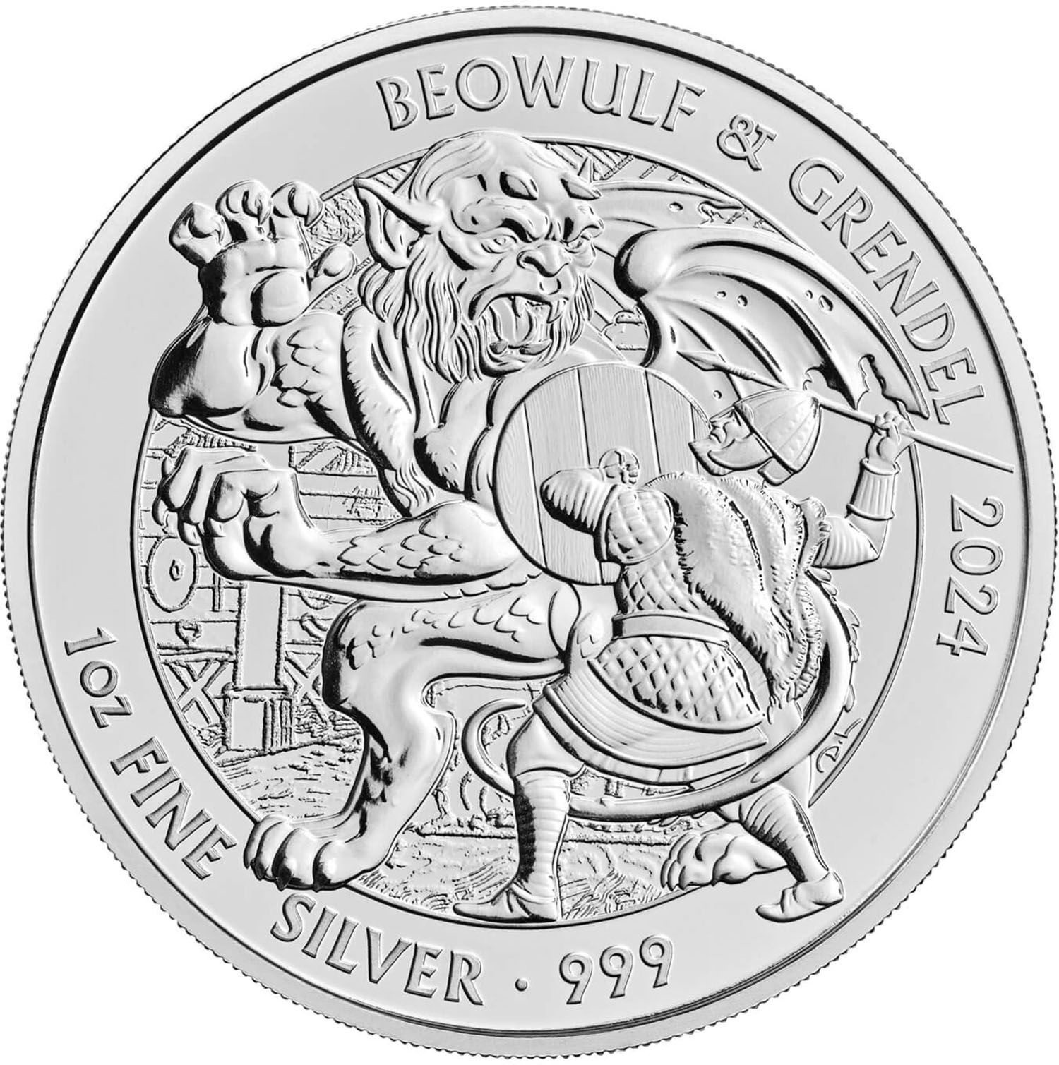 2 Pounds - Charles III Beowulf & Grendel; 1 oz Fine Silver