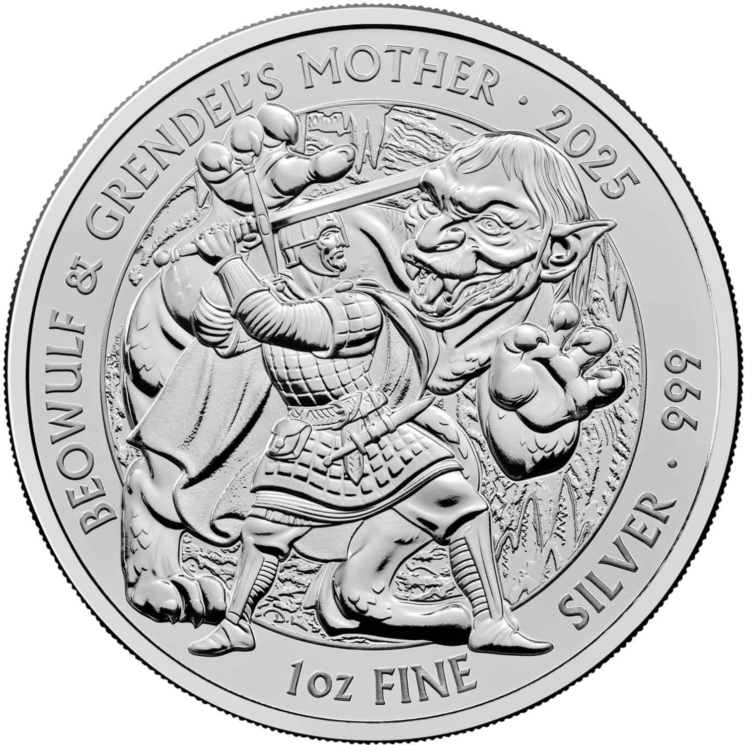 2 Pounds - Charles III Beowulf & Grendel's Mother; 1 oz Fine Silver