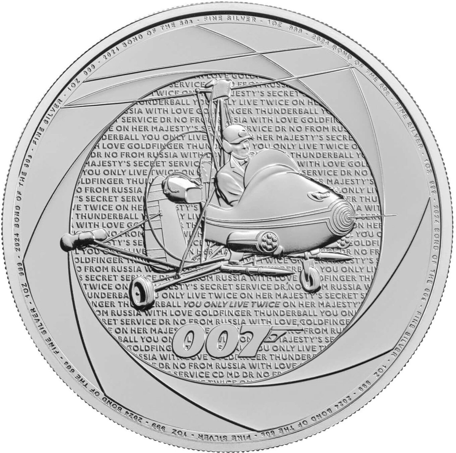 2 Pounds - Charles III Bond Films of the 1960s; 1oz Fine Silver reverse