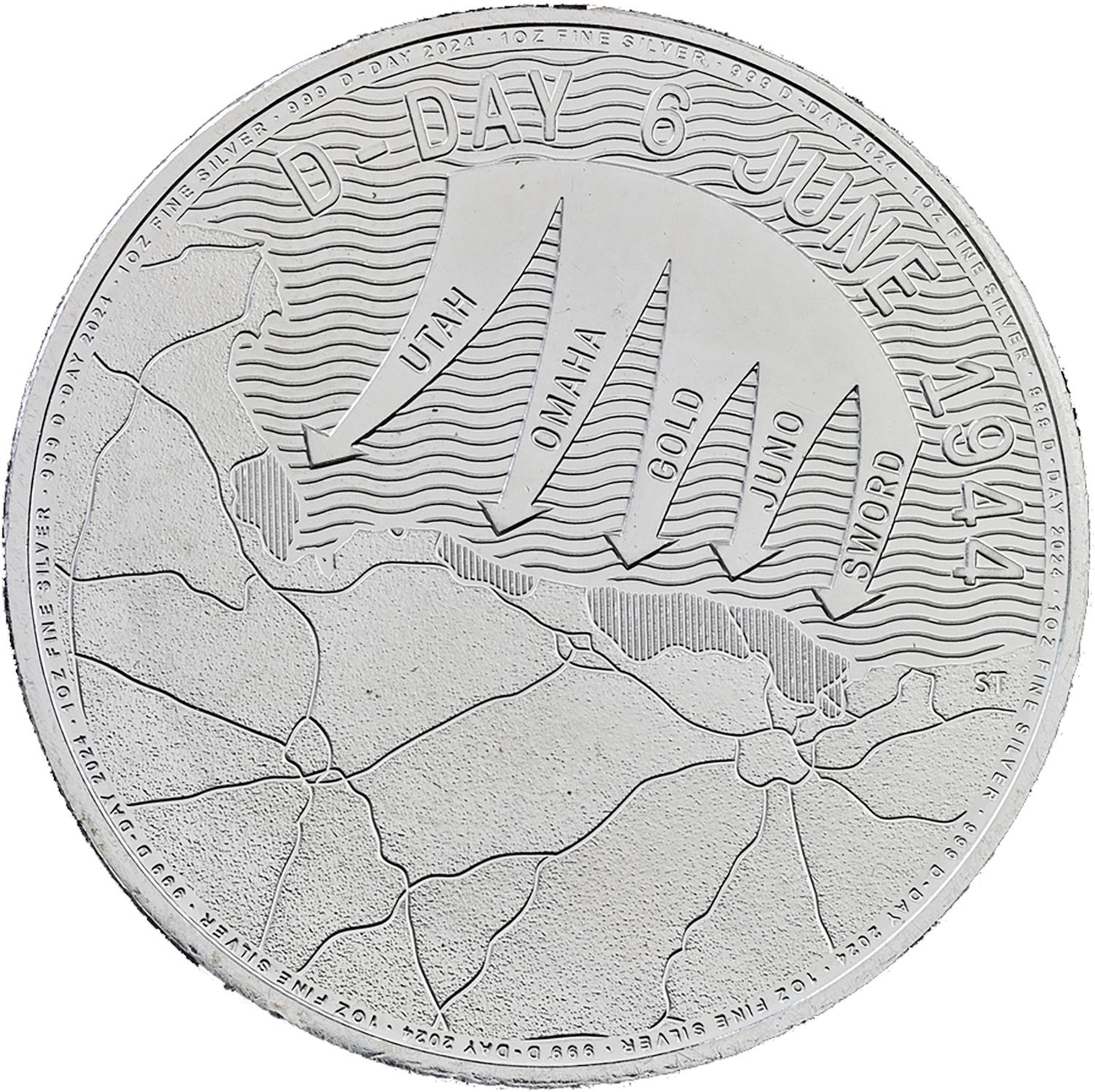 2 Pounds - Charles III D-Day 80th Anniversary; 1 oz Fine Silver