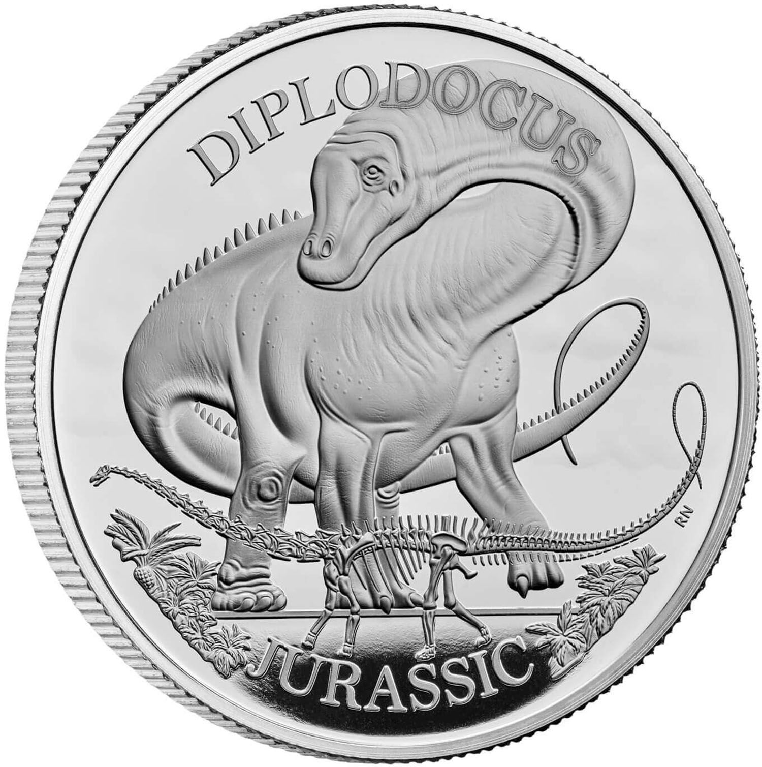 2 Pounds - Charles III Diplodocus; Silver Proof reverse