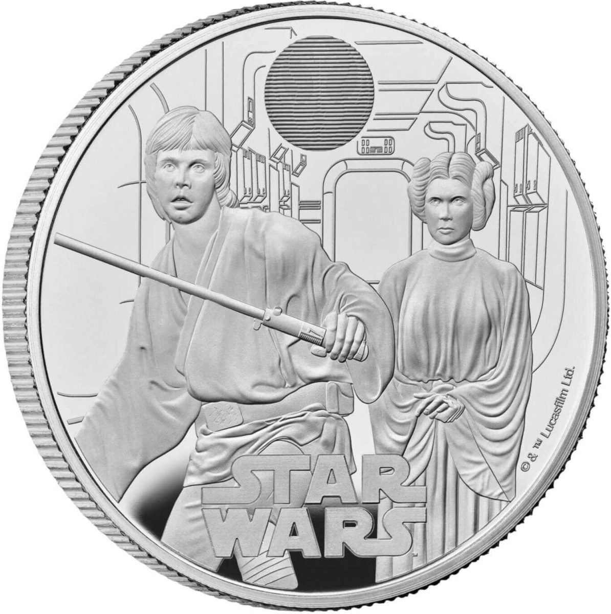 2 Pounds - Charles III Luke Skywalker and Princess Leia; Silver Proof reverse