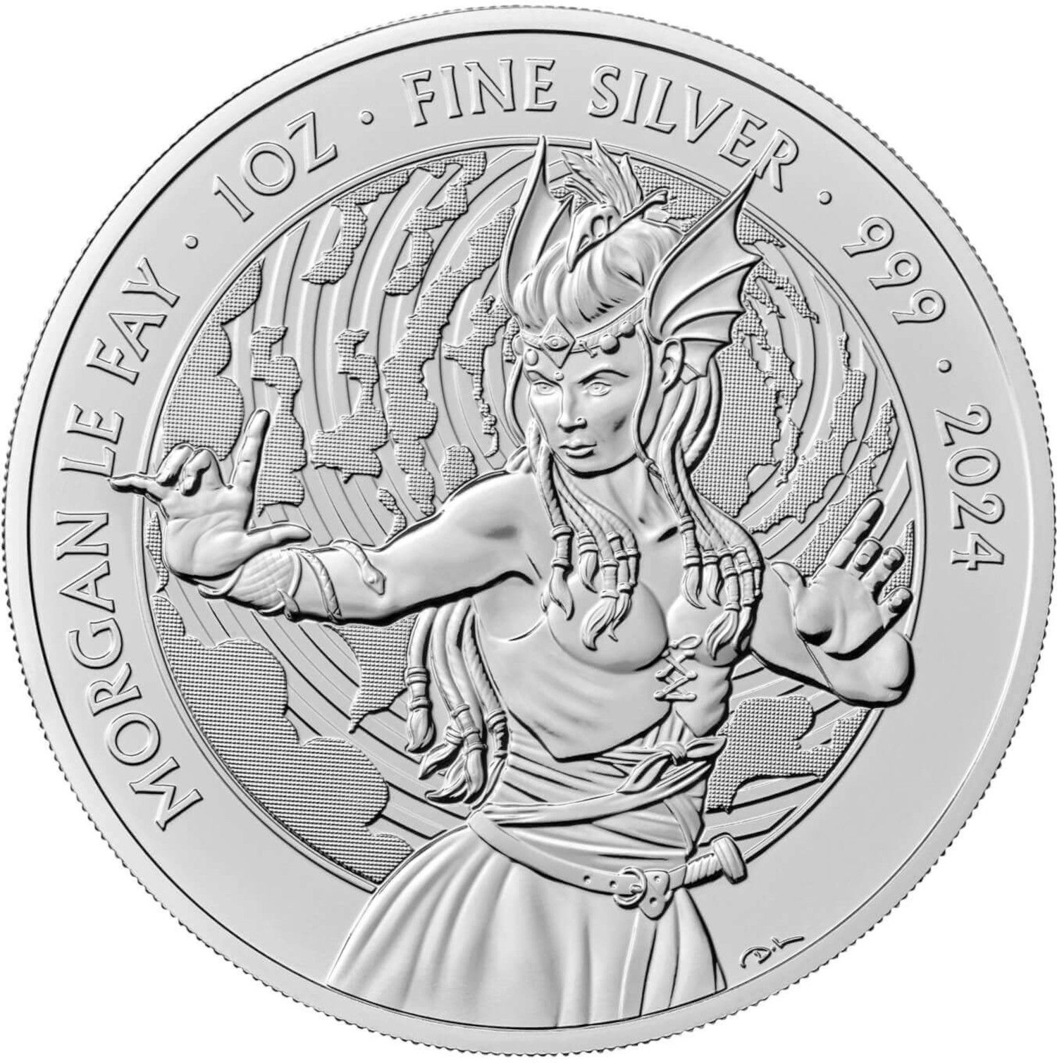 2 Pounds - Charles III Morgan Le Fay; 1 oz Fine Silver reverse