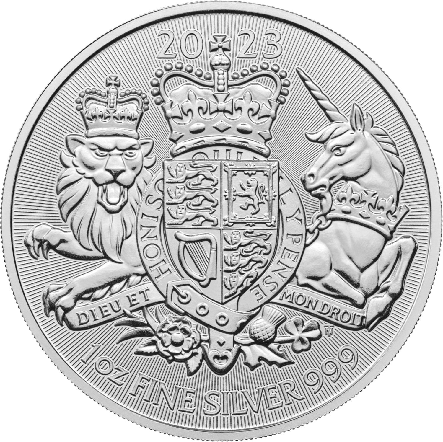 2 Pounds - Charles III Royal Arms; 1 oz Fine Silver reverse