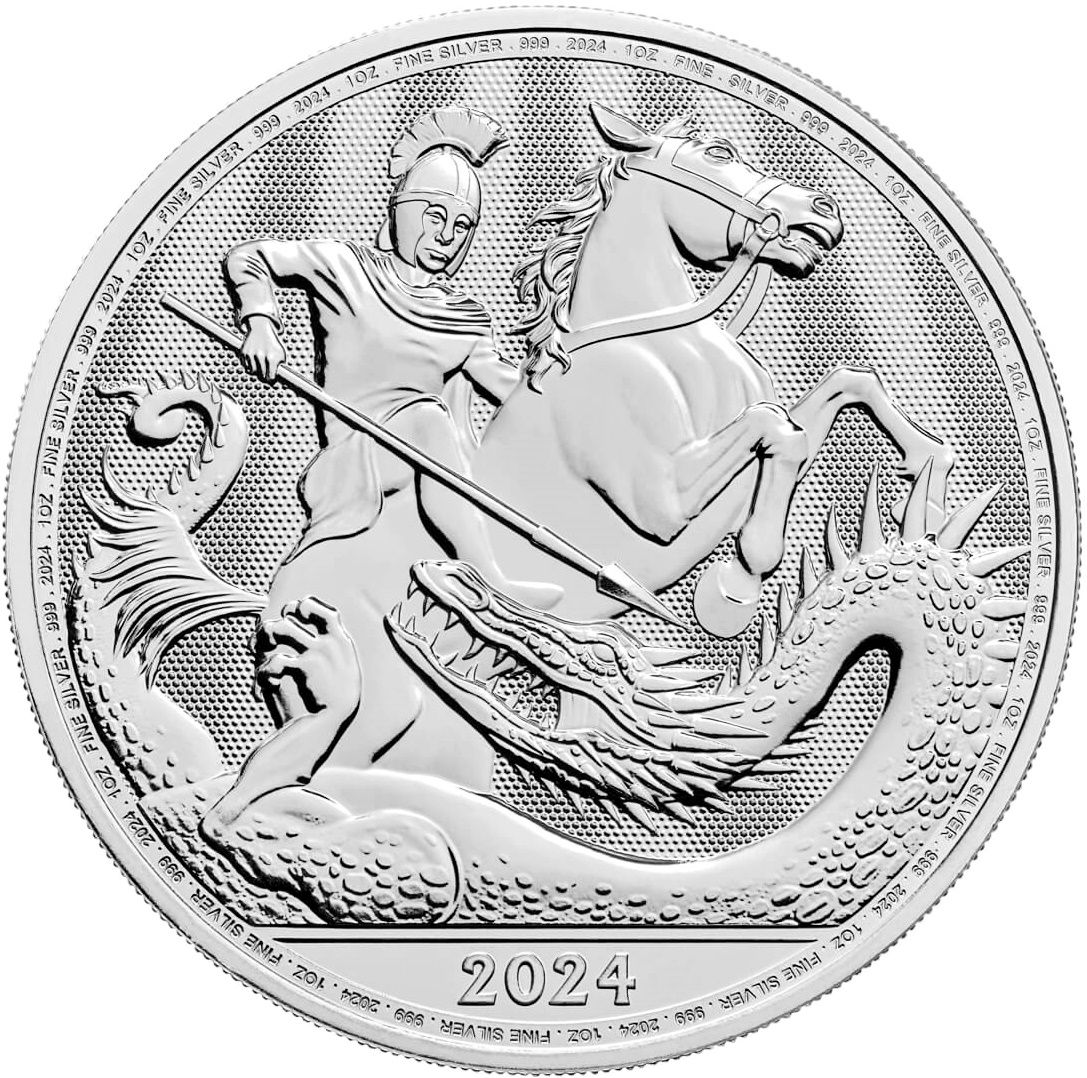 2 Pounds - Charles III St George & The Dragon; 1oz Fine Silver reverse