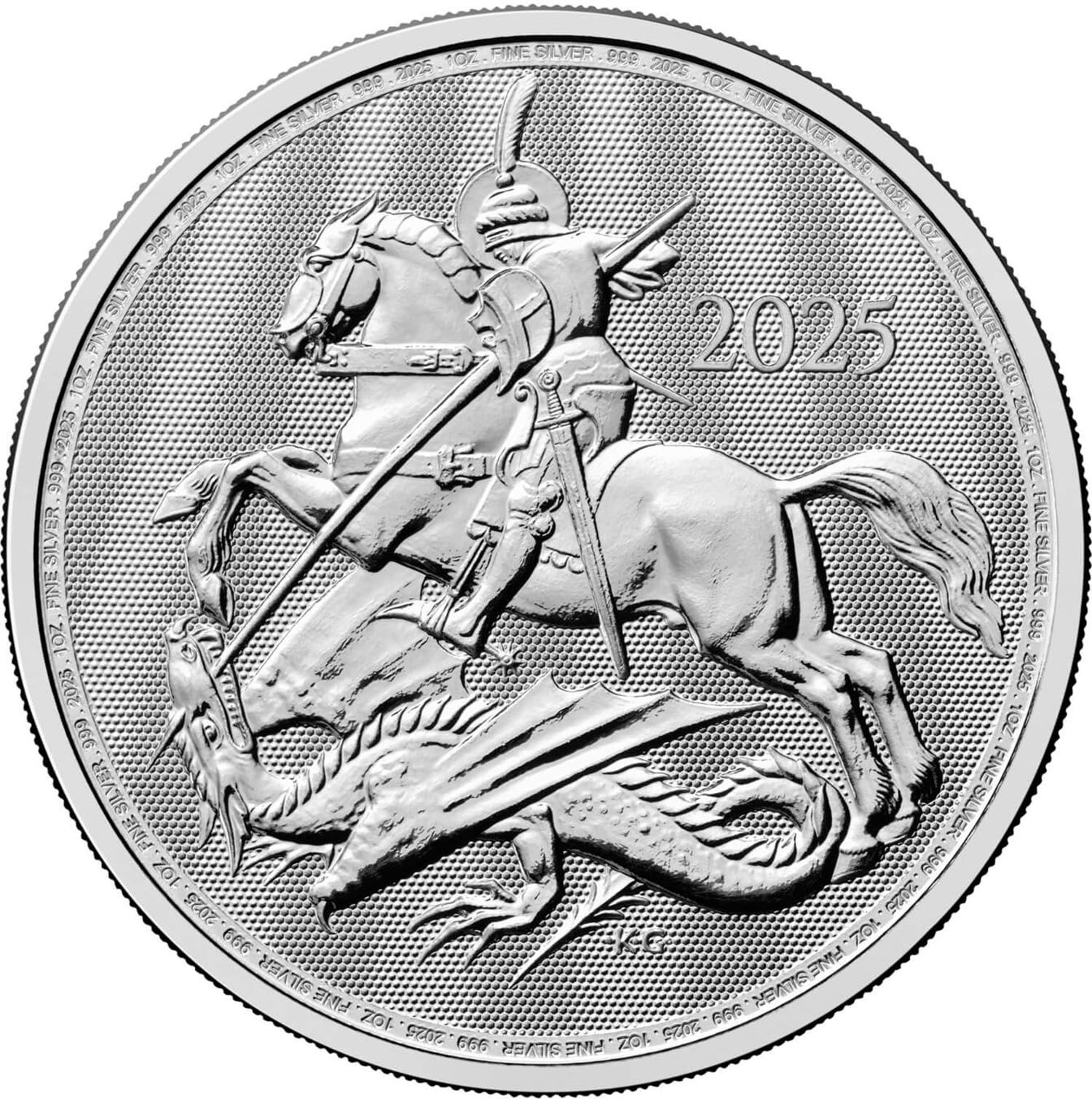 2 Pounds - Charles III St George & The Dragon; 1oz Fine Silver reverse