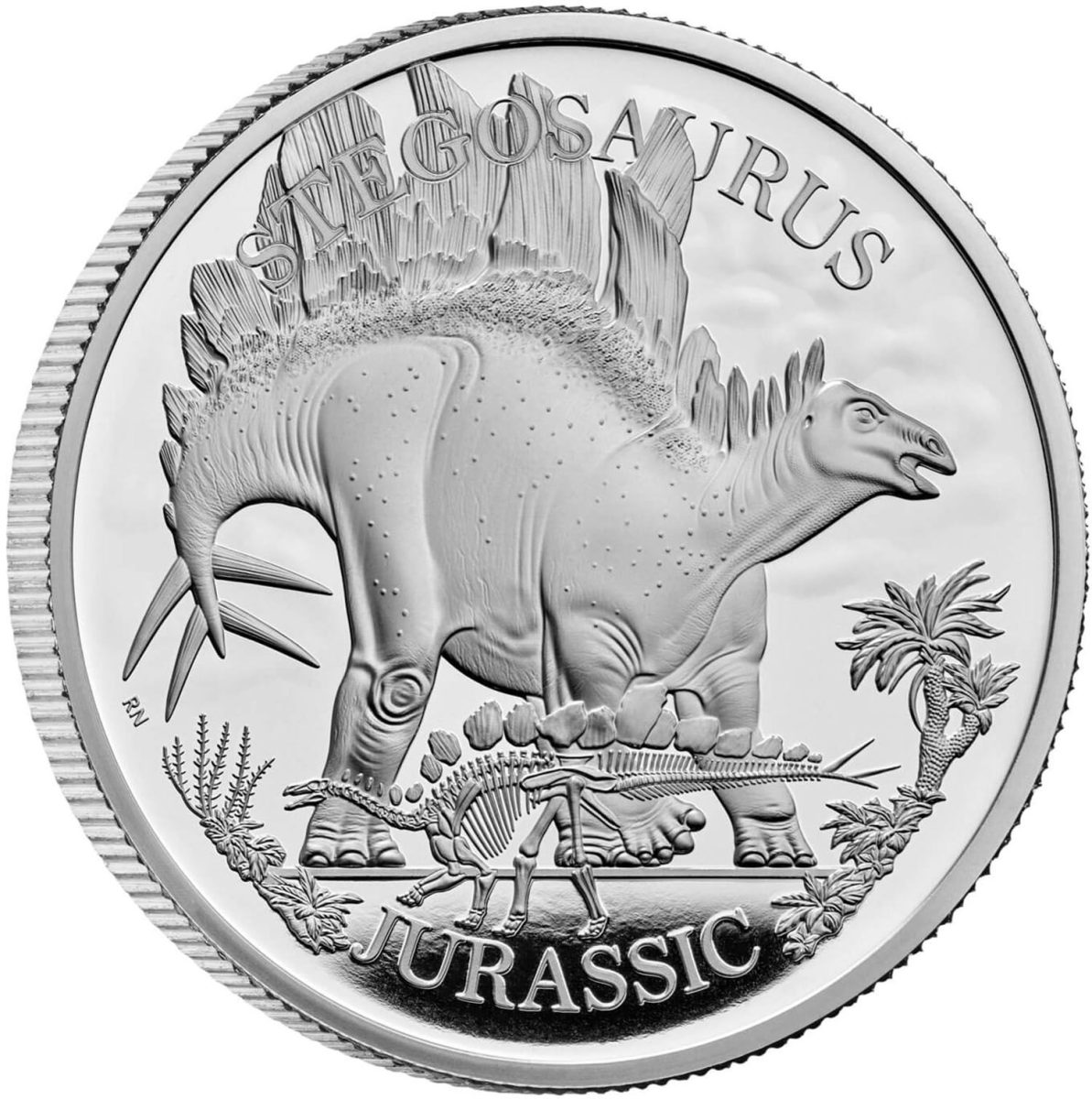 2 Pounds - Charles III Stegosaurus; Silver Proof reverse