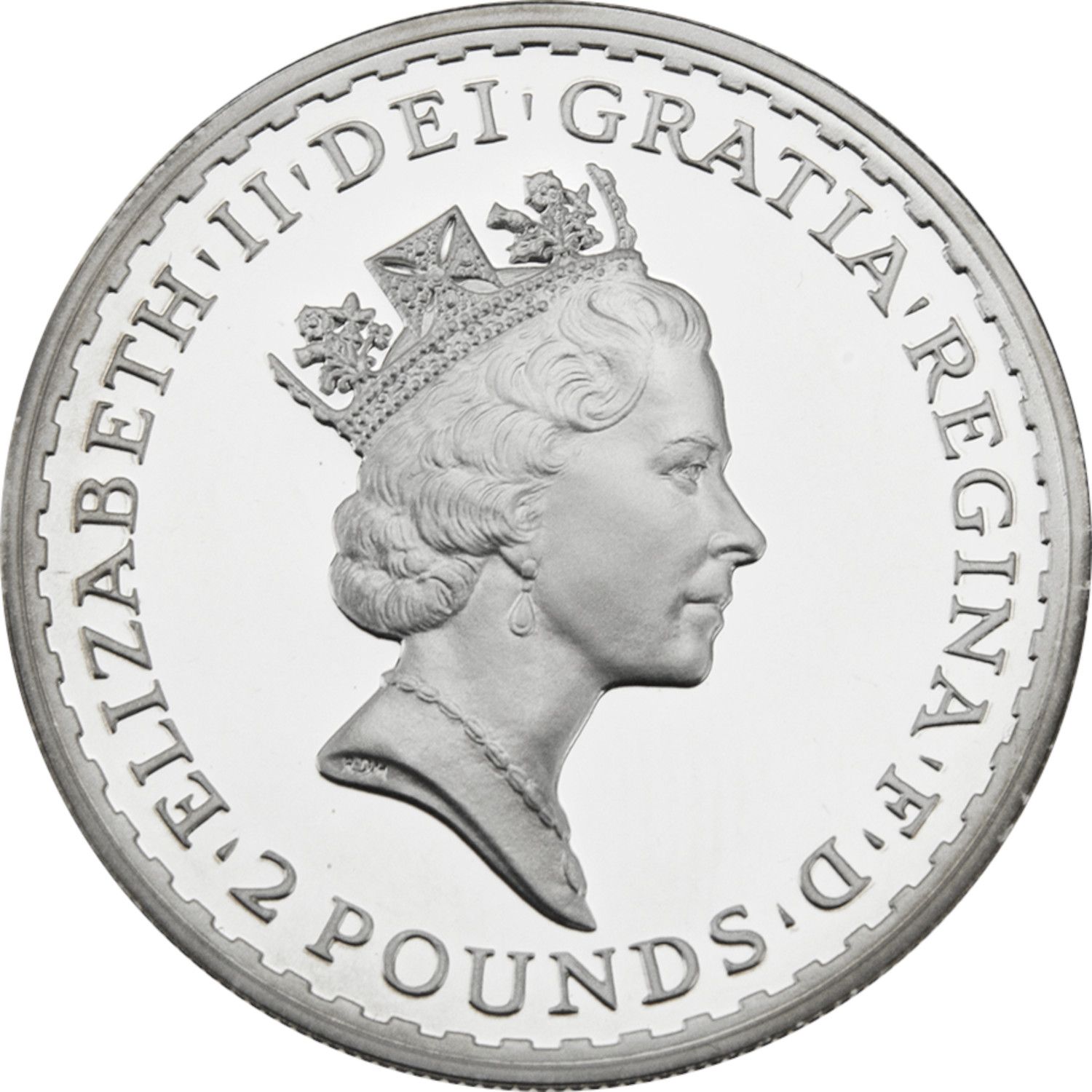 2 Pounds - Elizabeth II 3rd portrait; 1 oz Fine Silver obverse