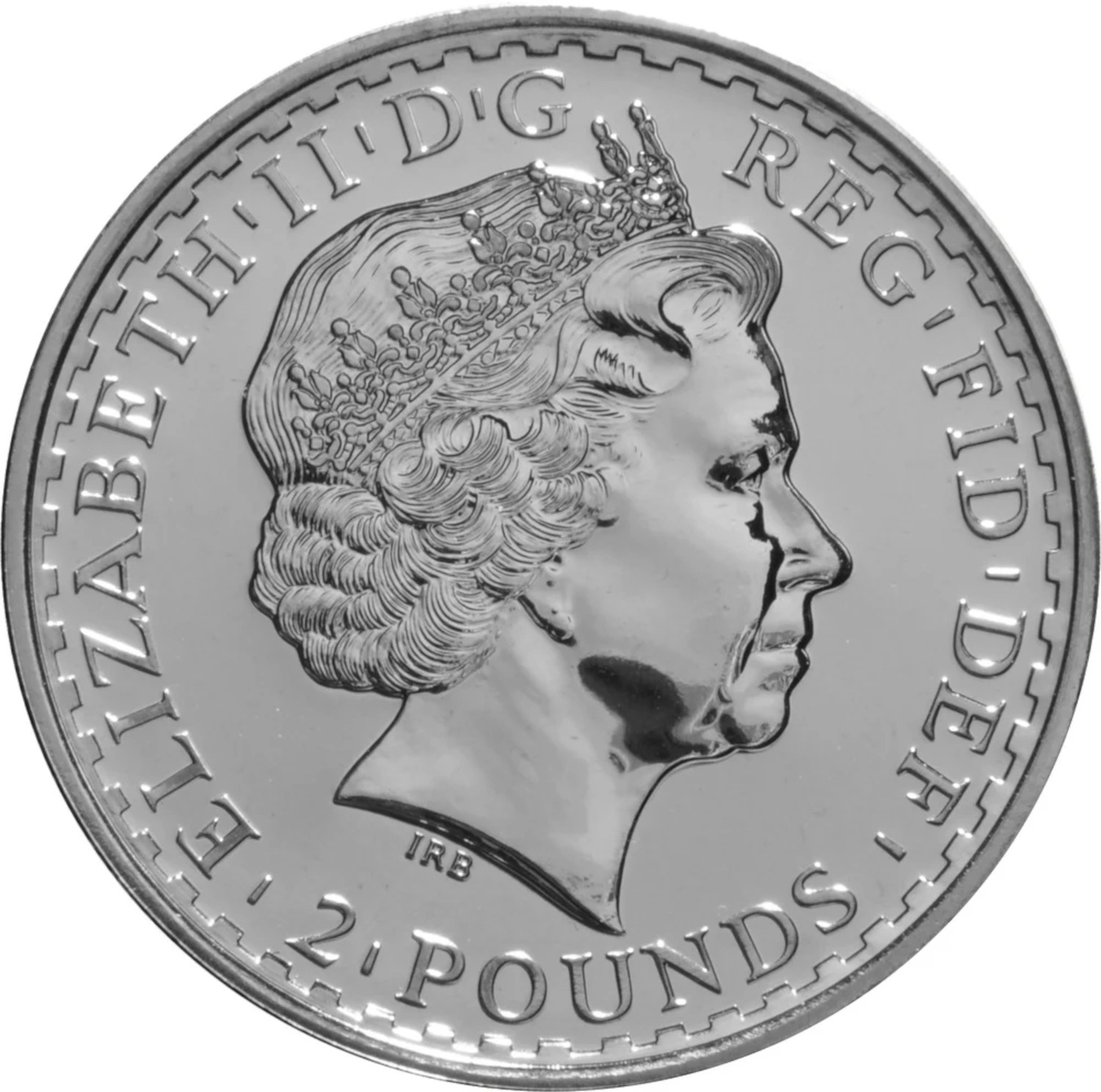 2 Pounds - Elizabeth II 4th portrait; 1 oz Fine Silver obverse