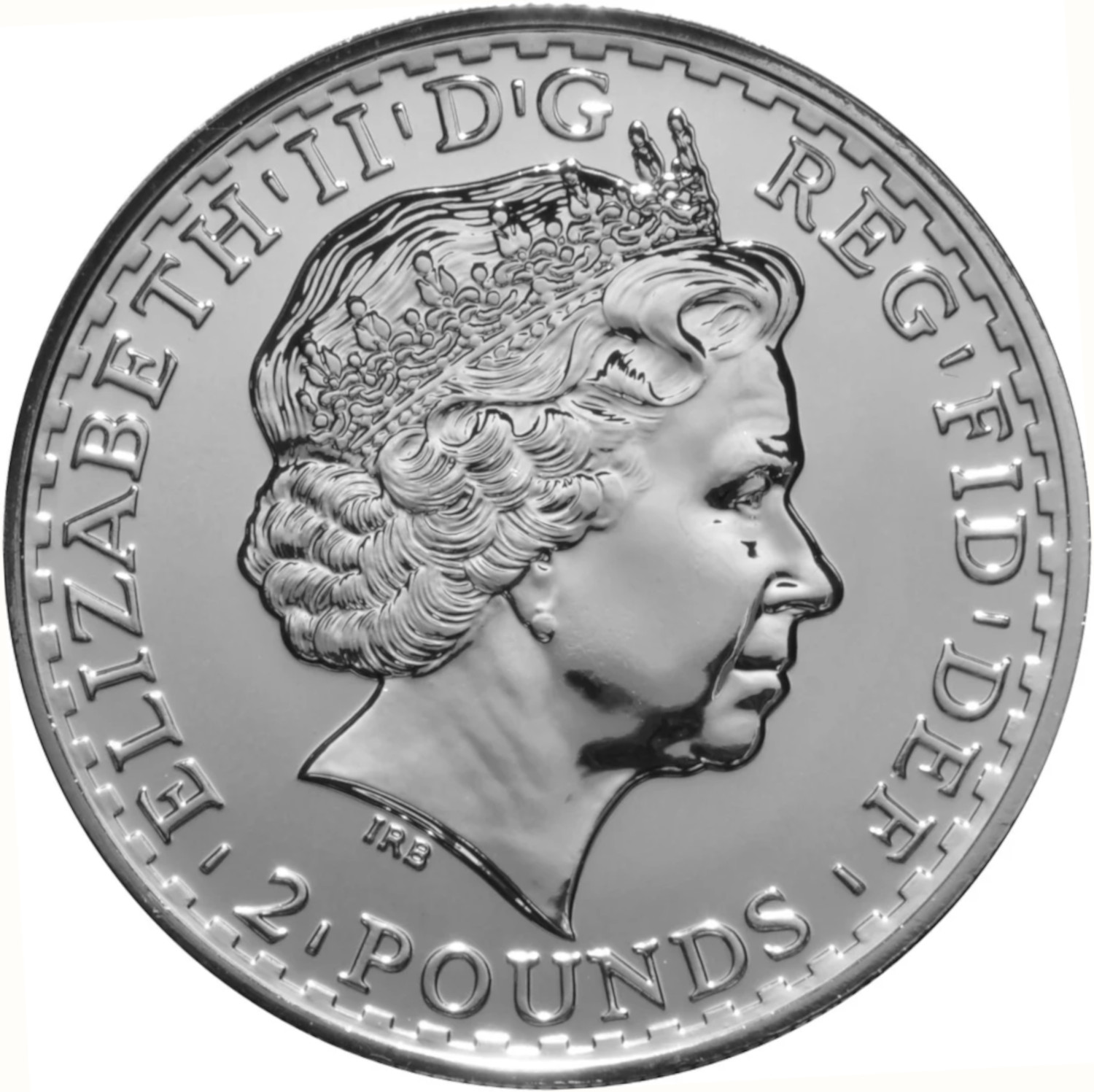 2 Pounds - Elizabeth II 4th portrait; 1 oz Fine Silver obverse
