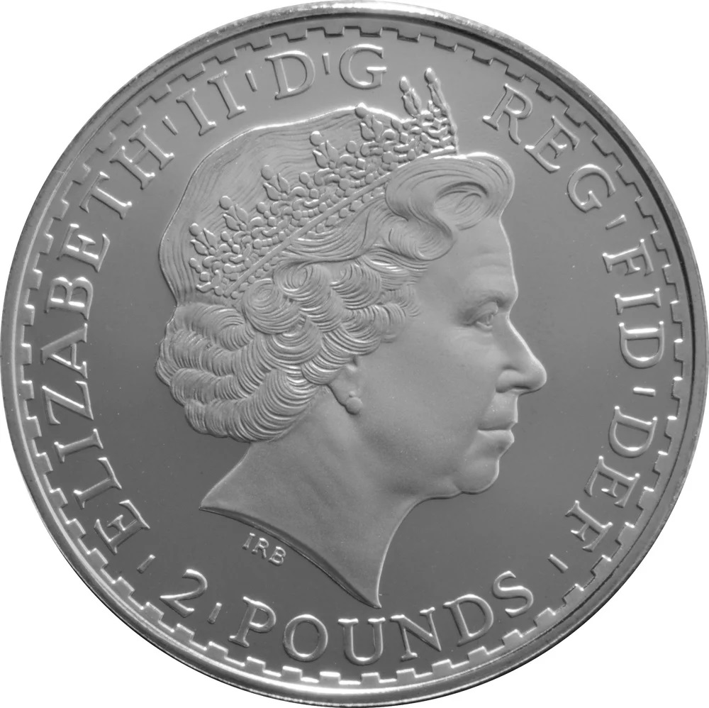 2 Pounds - Elizabeth II 4th portrait; 1 oz Fine Silver obverse