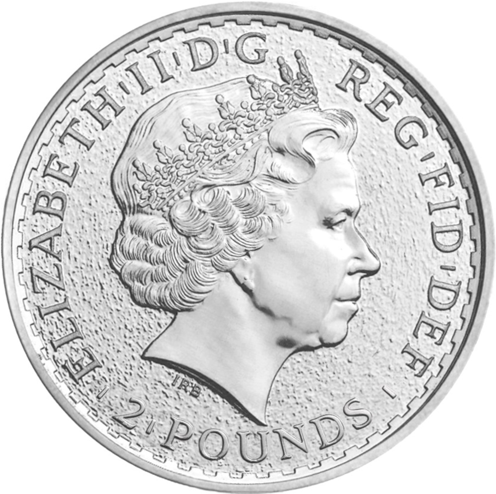 2 Pounds - Elizabeth II 4th portrait; 1 oz Fine Silver obverse