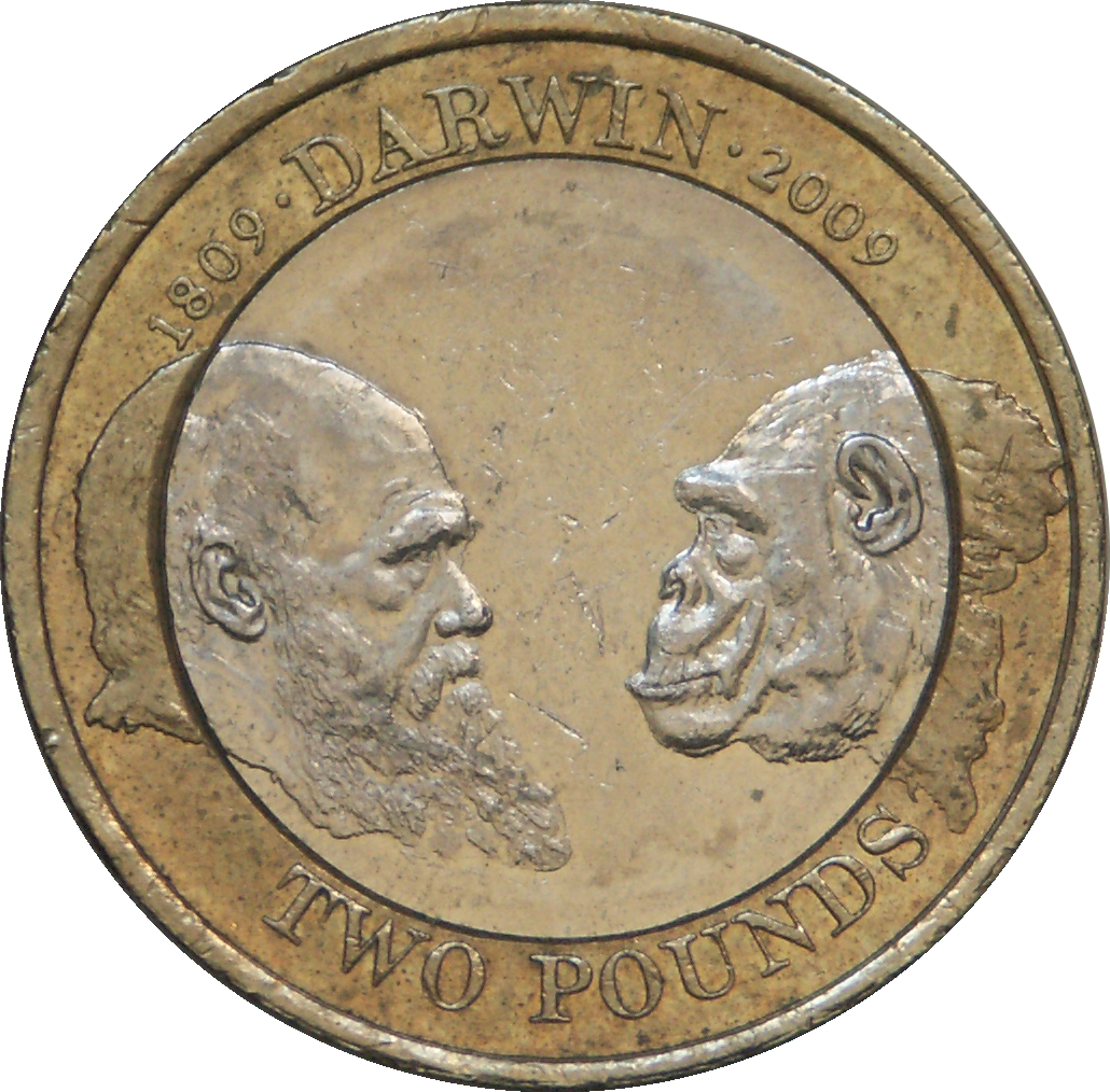 2 Pounds - Elizabeth II 4th portrait; Charles Darwin