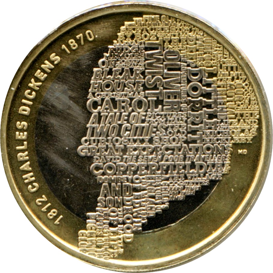 2 Pounds - Elizabeth II 4th portrait; Charles Dickens