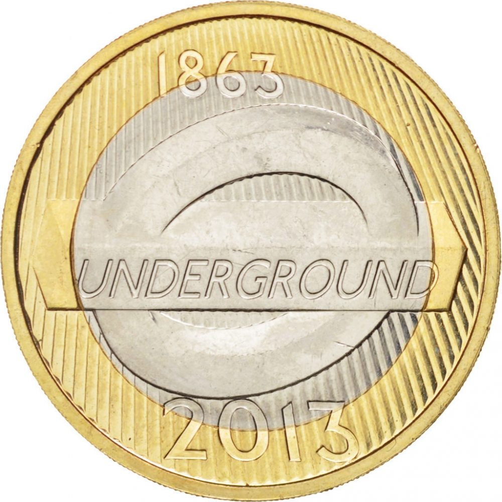 2 Pounds - Elizabeth II 4th portrait; London Underground Logo reverse