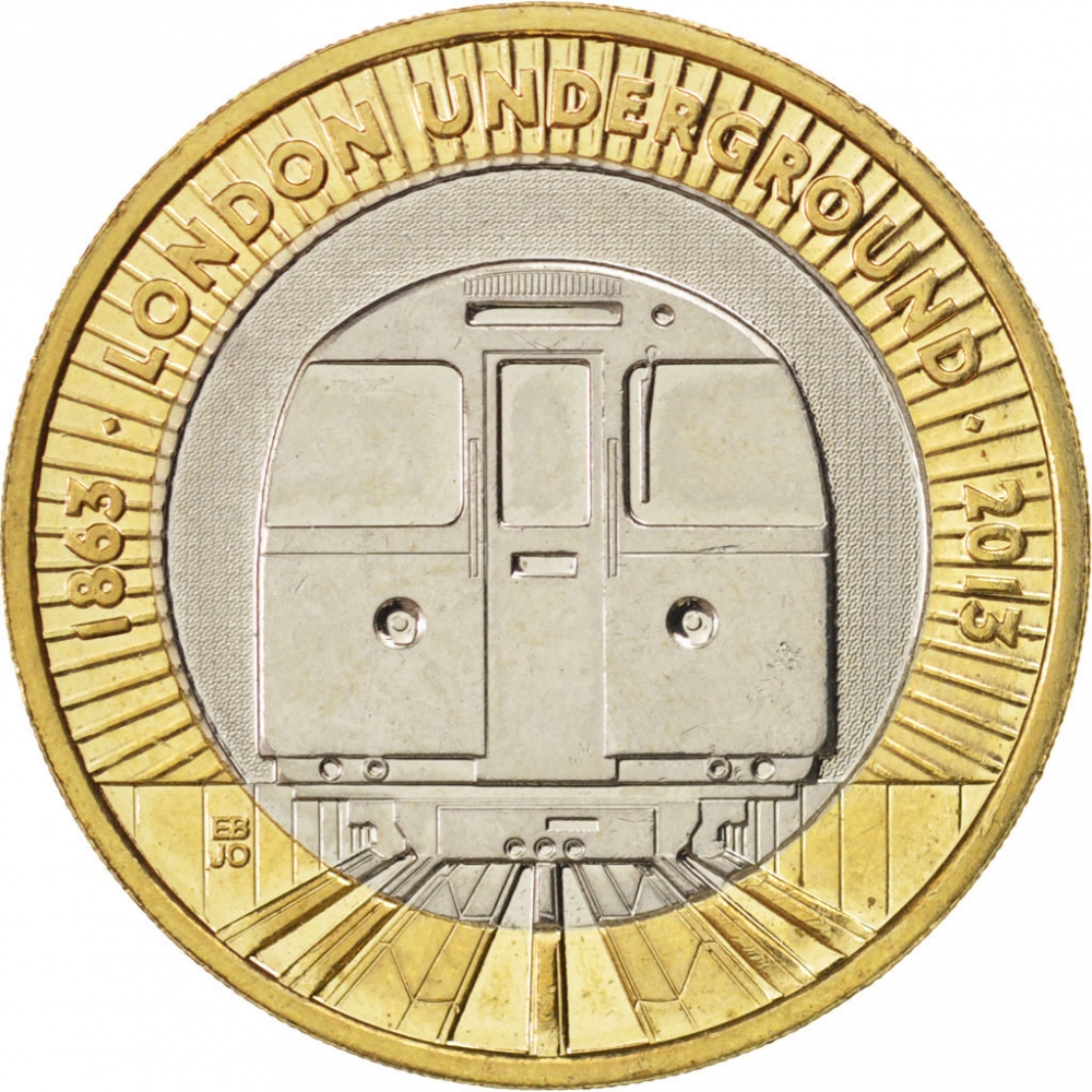 2 Pounds - Elizabeth II 4th portrait; London Underground Train