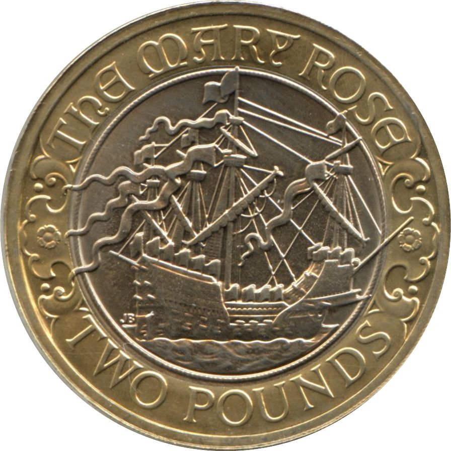 2 Pounds - Elizabeth II 4th portrait; Mary Rose