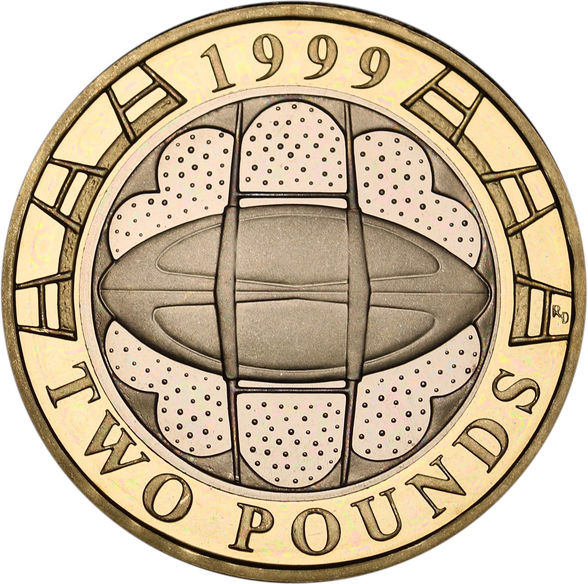 2 Pounds - Elizabeth II 4th portrait; Rugby World Cup