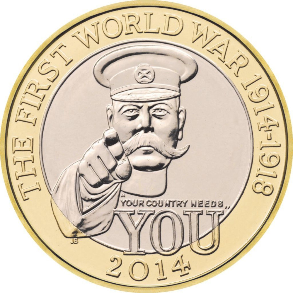 2 Pounds - Elizabeth II 4th portrait; World War I