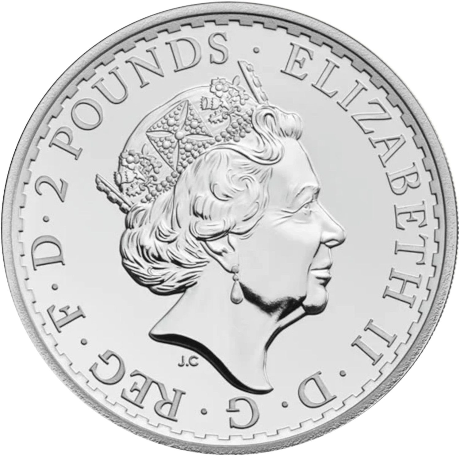 2 Pounds - Elizabeth II 5th portrait; 1 oz Fine Silver obverse