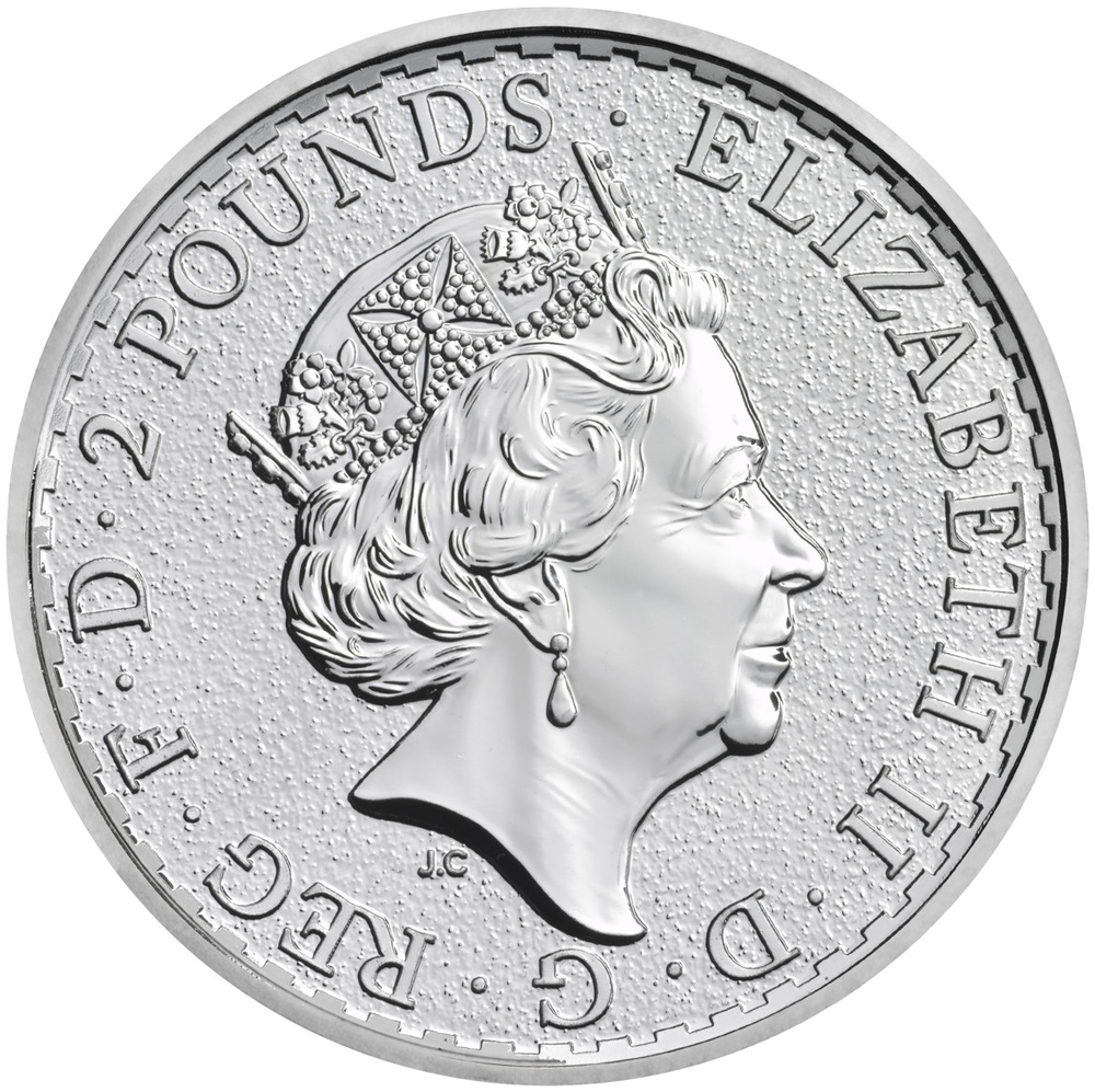 2 Pounds - Elizabeth II 5th portrait; 1 oz Fine Silver obverse