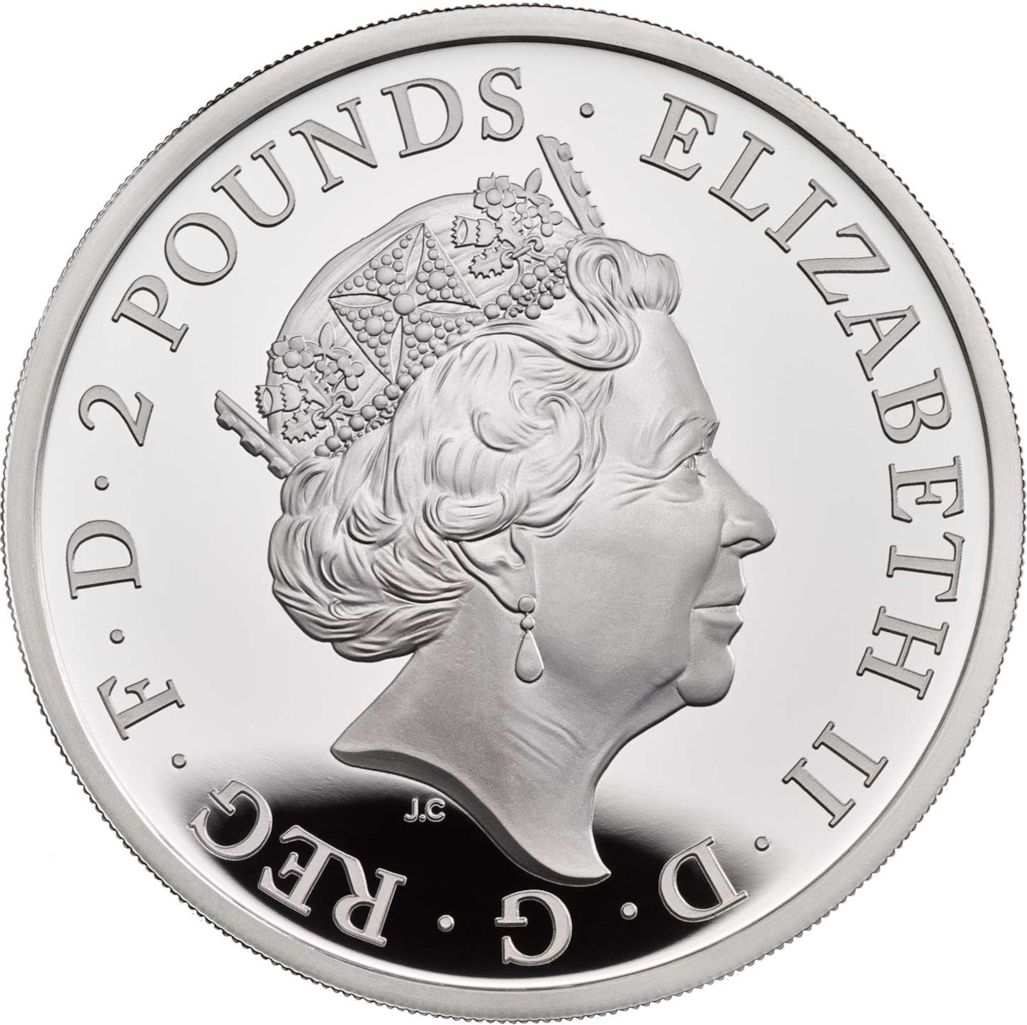 2 Pounds - Elizabeth II 5th portrait; 1 oz Fine Silver obverse